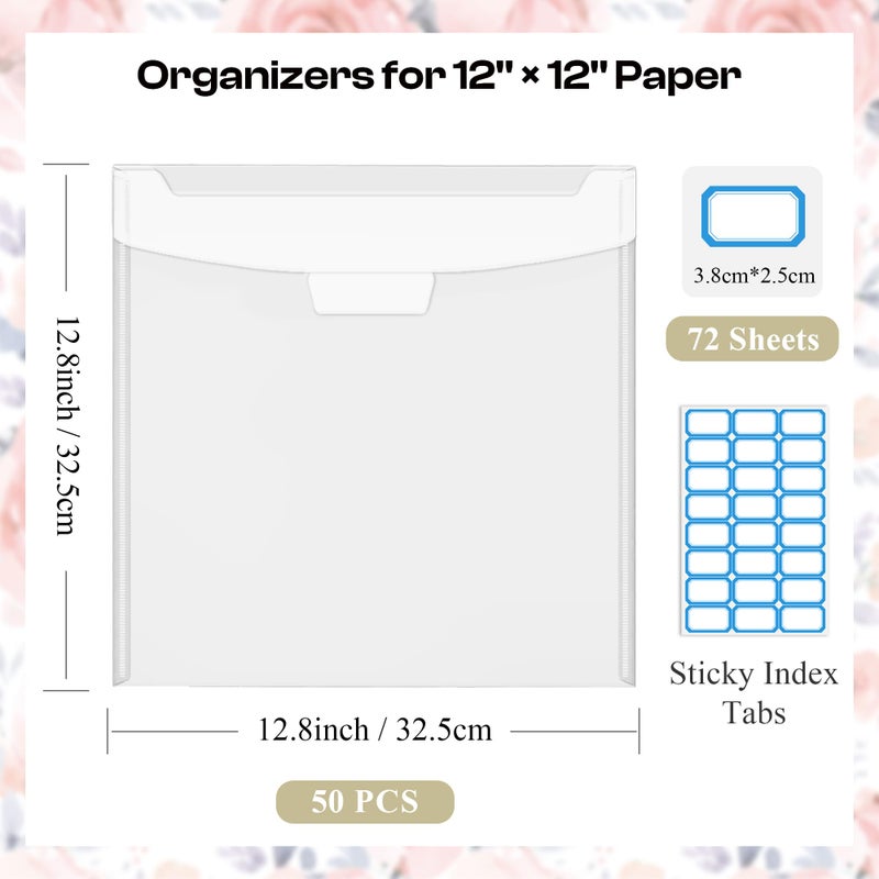 Csyidio 10 PCS 12 x 12 Inch Scrapbook Paper Storage Organizer with Label Stickers, Clear Paper Storage Bag for Holding Scrapbooking, Vinyl, Photos and File Enclosed Storage - Image 3
