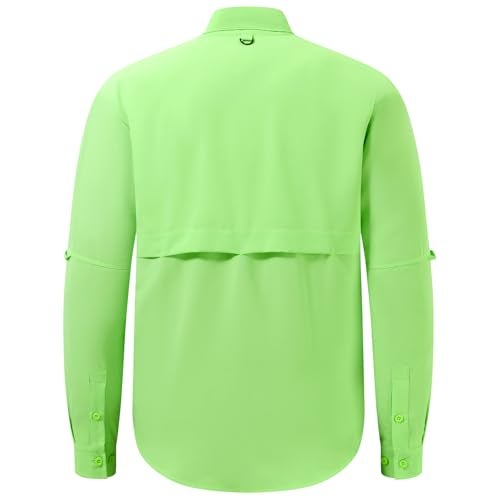 BASSDASH Mens Performance Fishing Hiking Shirt UPF 50 Button Down Long Sleeve Quick Dry FS21M Apple Green - Image 3