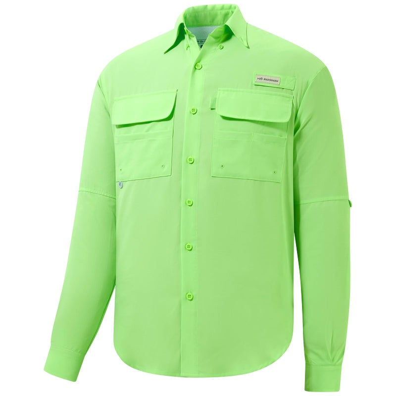 BASSDASH Mens Performance Fishing Hiking Shirt UPF 50 Button Down Long Sleeve Quick Dry FS21M Apple Green - Image 2