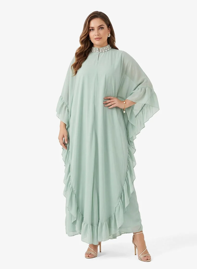 خزانة فستان مقاس كبير بأكمام كاب مكشكشة