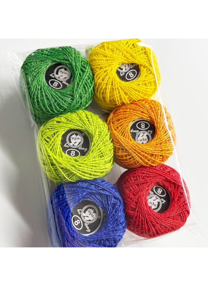 New #8 Lace Yarn Cotton Crochet Balls Package 4-Yellow Orange light green Green Red Royal Blue