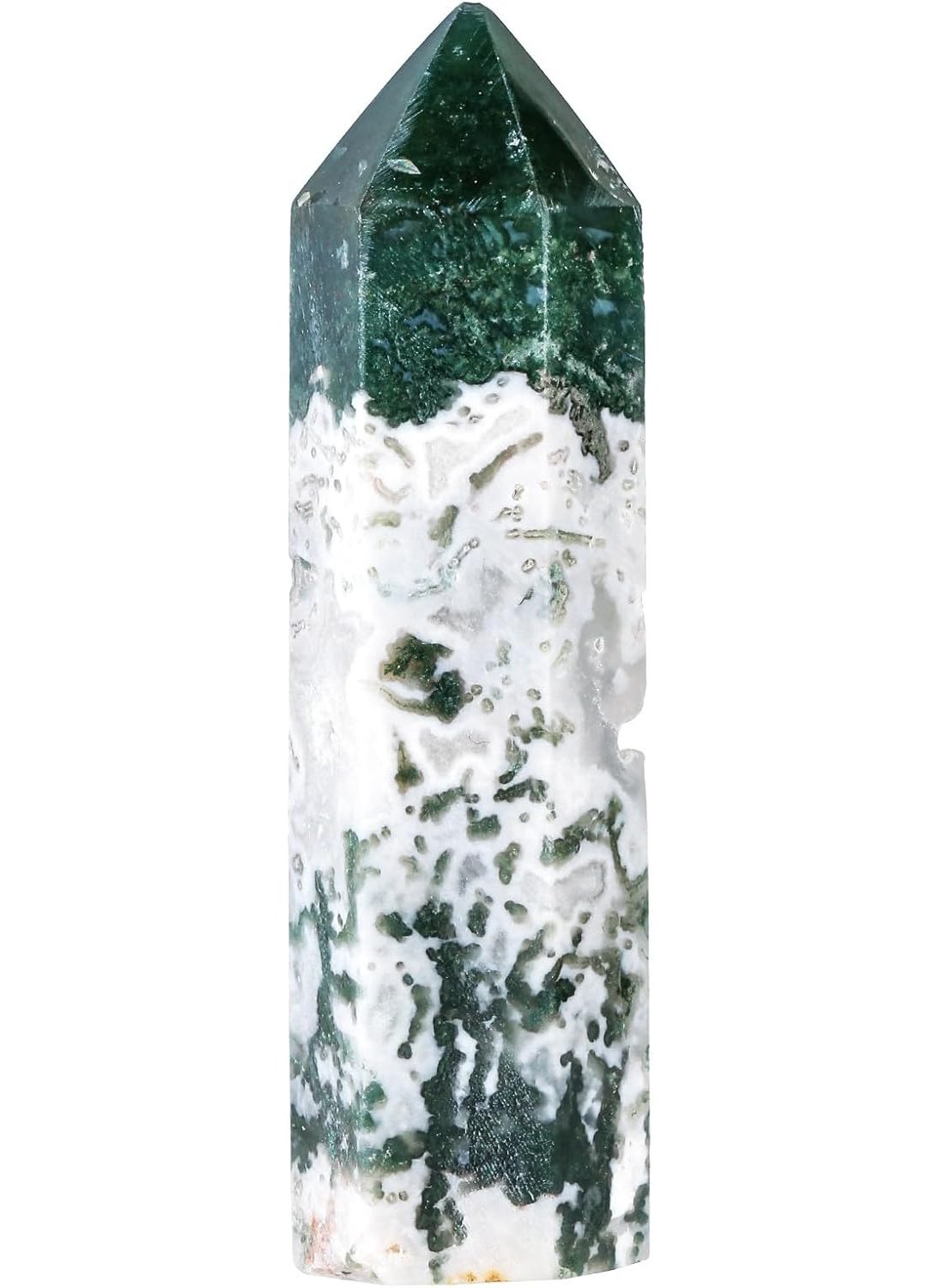 SUNYIK SUNYIK 3.2-4.1" Natural Moss Agate Crystal Wand, Polished 6 Facted Crystal Point Tower for Reiki Healing Meditation Divination Therapy Home Office Decor 