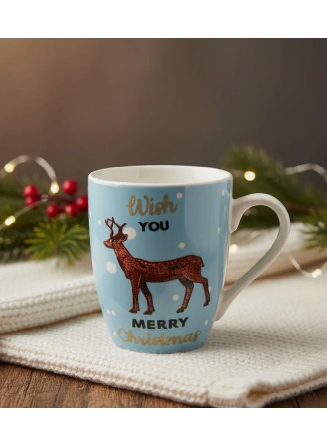 أي كي دي سي كوب سيراميك أزرق وأبيض من AKDC سعة 400 مل بتصميم غزال "أتمنى لك عيد ميلاد سعيدًا" - أدوات شرب أنيقة للعطلات - Image 2