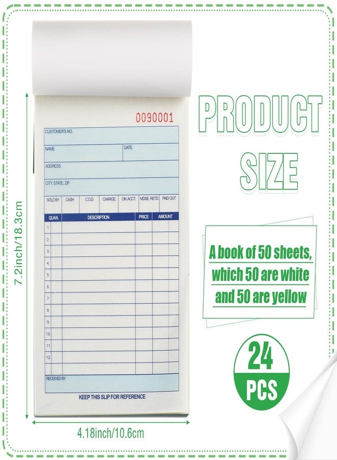 Lincia 24 Pads Sales Order Books 2 Part Carbonless (White/Canary Yellow) Receipt with Carbon Copies Cover Receipt Form Invoice 50 Sets Per Book (4.18 x 7.2 Inch/ 10.6 x 18.3 Cm) - Image 2
