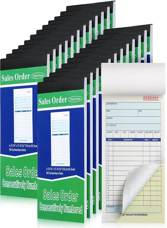 Lincia 24 Pads Sales Order Books 2 Part Carbonless (White/Canary Yellow) Receipt with Carbon Copies Cover Receipt Form Invoice 50 Sets Per Book (4.18 x 7.2 Inch/ 10.6 x 18.3 Cm) - Image 1
