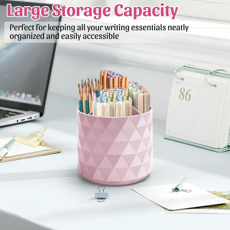 minimaliving Desk Organizer, Sparkling Pink Diamond-like 360° Rotating Office Desk Accessories, 5 Compartment Storage Box Caddy for Office, School, Home, Art Supply - Image 4