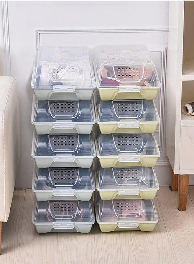 JCB CHIC Z08E318FF4CE9FB2BCFAFZ صندوق أحذية قابل للتكديس، صندوق تخزين أحذية بلاستيكي، صندوق تخزين أحذية بلاستيكي، حاويات تنظيم أحذية شفافة قابلة للتكديس لخزانة، حافظة عرض أحذية رياضية موفرة للمساحة، حاويات تنظيم أحذية بأغطية 5 أزرق 5 أخضر - Image 1