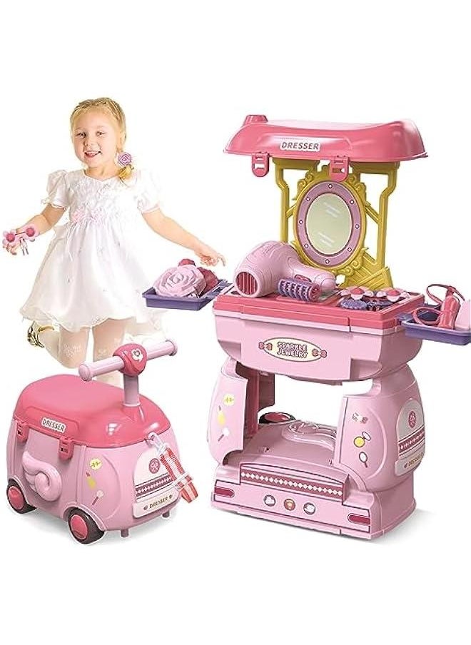 HOOKOR 2 in 1 Simulation Kitchen Tableware Toy,Pulley Car play Cart Kit for Kids 3 4 5, Cooking Play Table Set Realistic Toddlers Toys for Boys Girls 2-5 (Jewellery Play)  - Image 1