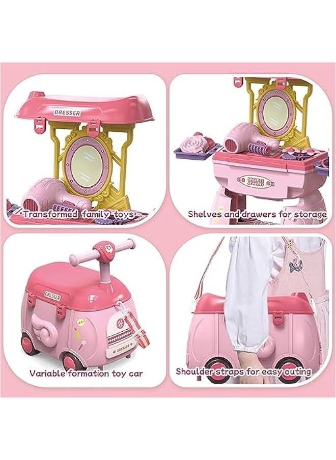 HOOKOR 2 in 1 Simulation Kitchen Tableware Toy,Pulley Car play Cart Kit for Kids 3 4 5, Cooking Play Table Set Realistic Toddlers Toys for Boys Girls 2-5 (Jewellery Play)  - Image 2