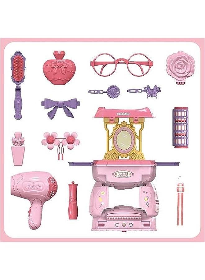 HOOKOR 2 in 1 Simulation Kitchen Tableware Toy,Pulley Car play Cart Kit for Kids 3 4 5, Cooking Play Table Set Realistic Toddlers Toys for Boys Girls 2-5 (Jewellery Play)  - Image 3