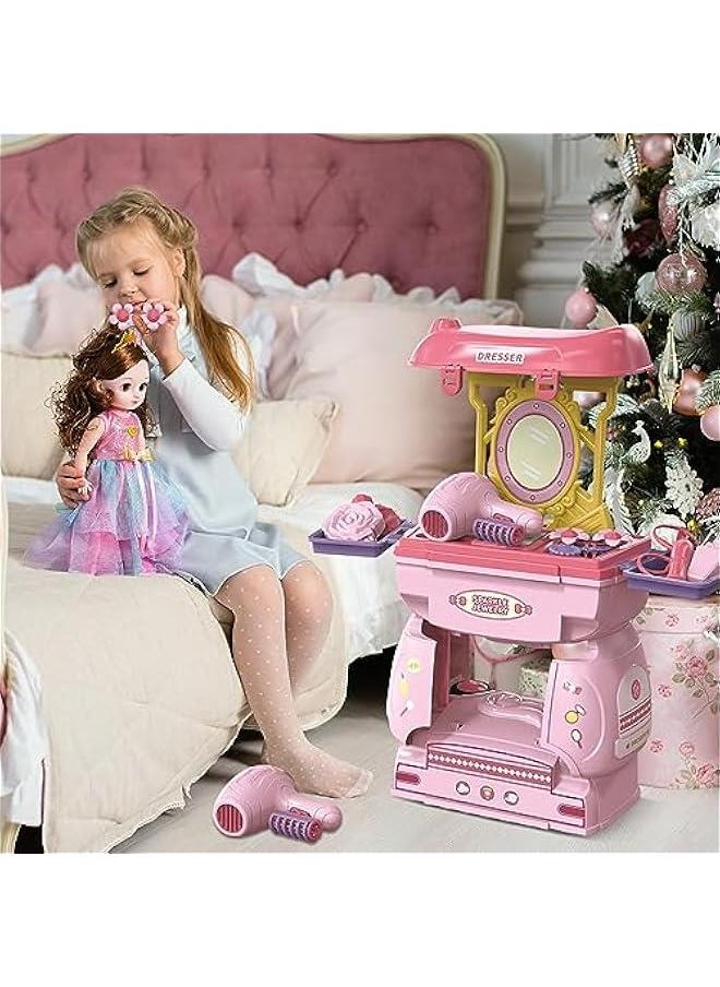 HOOKOR 2 in 1 Simulation Kitchen Tableware Toy,Pulley Car play Cart Kit for Kids 3 4 5, Cooking Play Table Set Realistic Toddlers Toys for Boys Girls 2-5 (Jewellery Play)  - Image 5