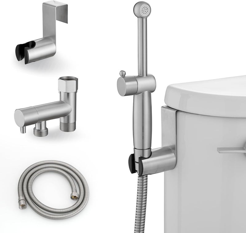 Green Spring Brushed Nickel Handheld Bidet Sprayer Attachment for Toilet Adjustable Pressure Cloth Diaper Sprayer Bidets for Attachment Toilet with Interchangeable Spray Heads, Brass - Image 1