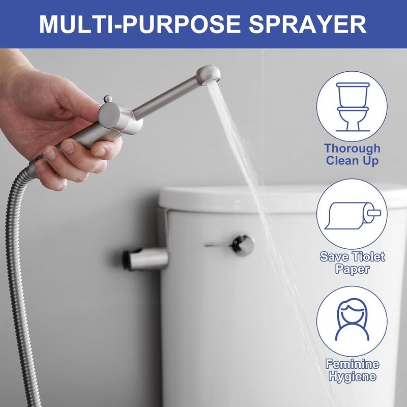 Green Spring Brushed Nickel Handheld Bidet Sprayer Attachment for Toilet Adjustable Pressure Cloth Diaper Sprayer Bidets for Attachment Toilet with Interchangeable Spray Heads, Brass - Image 3