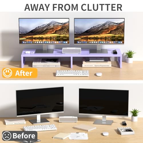 Gugsey Dual Computer Monitor Stand Riser, Desk Organizers and Accessories, Printer & TV Stand, Desk Shelf, Office Desk Accessories & Desktop Workspace Organizer for Office Supplies, Purple - Image 4