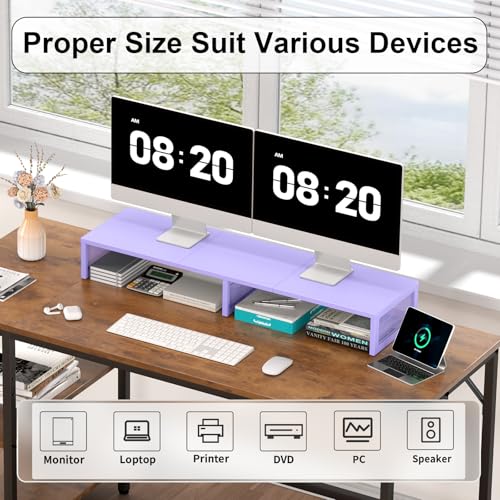 Gugsey Dual Computer Monitor Stand Riser, Desk Organizers and Accessories, Printer & TV Stand, Desk Shelf, Office Desk Accessories & Desktop Workspace Organizer for Office Supplies, Purple - Image 3
