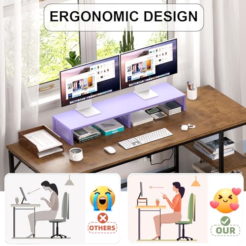 Gugsey Dual Computer Monitor Stand Riser, Desk Organizers and Accessories, Printer & TV Stand, Desk Shelf, Office Desk Accessories & Desktop Workspace Organizer for Office Supplies, Purple - Image 5
