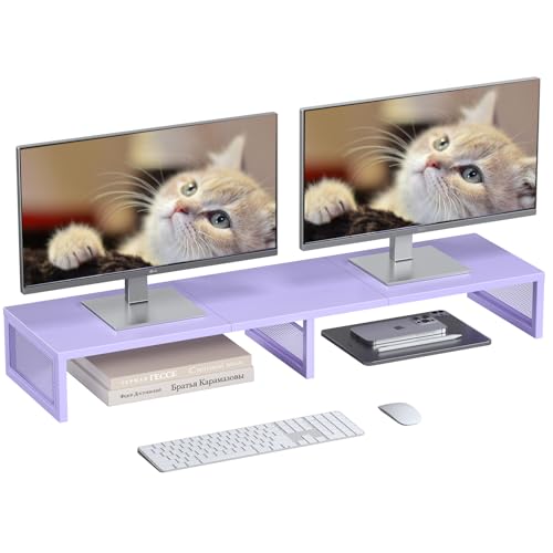 Gugsey Dual Computer Monitor Stand Riser, Desk Organizers and Accessories, Printer & TV Stand, Desk Shelf, Office Desk Accessories & Desktop Workspace Organizer for Office Supplies, Purple - Image 1