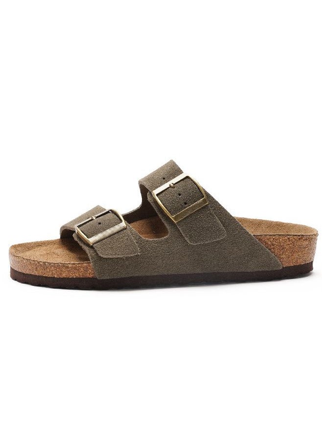 Generic - 2024 Unisex Birken-Style Matte Leather Sandals Army Green - Image 1