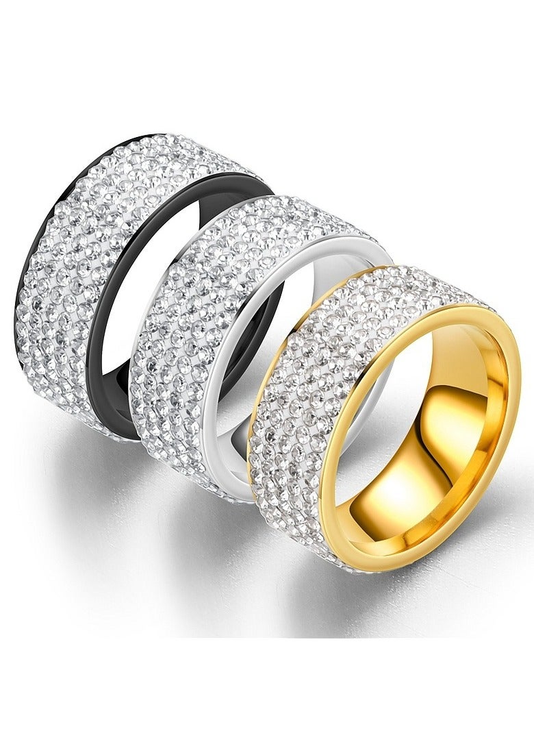 ROMAD Silver 8MM Titanium Steel Five-Row Diamond Ring – AAA Clear Diamonds, Handcrafted, Polished, Hypoallergenic, Scratch-Resistant, Men’s Fashion Wedding Band, EU Size 60 - Image 1