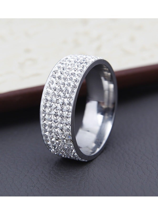 ROMAD Silver 8MM Titanium Steel Five-Row Diamond Ring – AAA Clear Diamonds, Handcrafted, Polished, Hypoallergenic, Scratch-Resistant, Men’s Fashion Wedding Band, EU Size 60 - Image 4