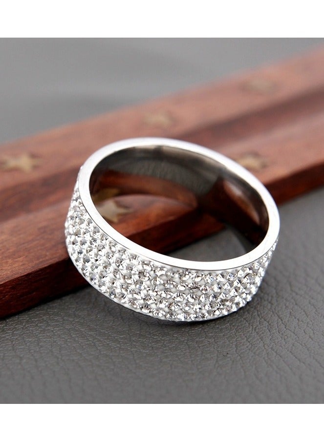 ROMAD Silver 8MM Titanium Steel Five-Row Diamond Ring – AAA Clear Diamonds, Handcrafted, Polished, Hypoallergenic, Scratch-Resistant, Men’s Fashion Wedding Band, EU Size 60 - Image 3