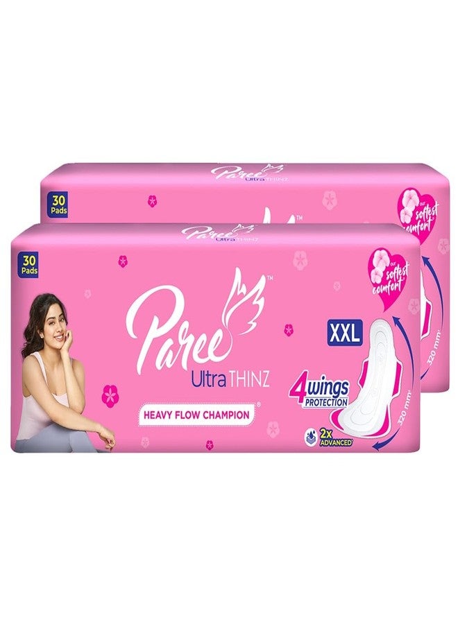 Paree Ultra Thinz XXL 60 Soft Pads (Combo Pack)|2X Advanced Absorption|Soft & Rash-Free Comfort|4 Wings for Extra Coverage|Heavy Flow Champion Sanitary Pads for Women|Disposable Wrapper - Image 1