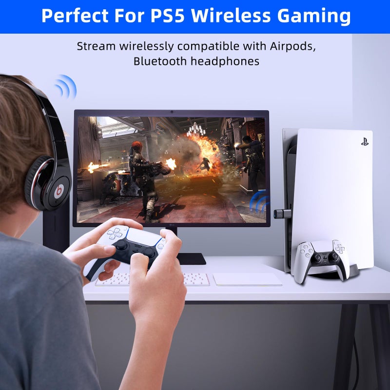 Smof USB Bluetooth Audio Adapter with USB C Conversion Adapter for PS5, PS4,Switch,Mac. Compatible Bone Conduction Headsets Wireless Audio Dongle with aptX Low Latency Support - Image 2
