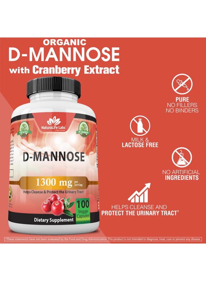 NaturaLife Labs A Higher Standard Organic D-Mannose 1,300 mg with Cranberry Extract Fast-Acting, Flush Impurities, Urinary Tract Health- 100 Veggie Capsules - Image 3