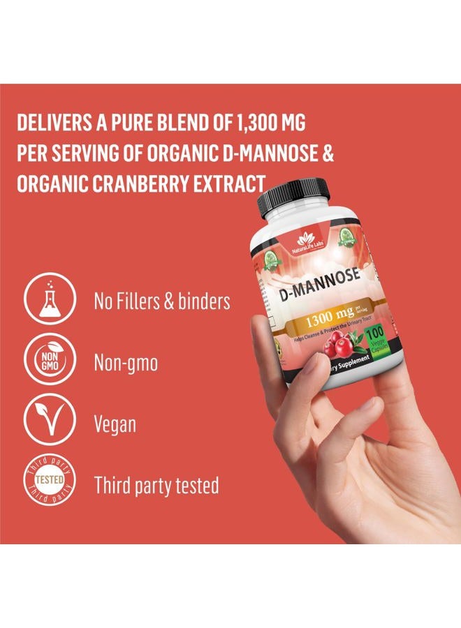 NaturaLife Labs A Higher Standard Organic D-Mannose 1,300 mg with Cranberry Extract Fast-Acting, Flush Impurities, Urinary Tract Health- 100 Veggie Capsules - Image 4