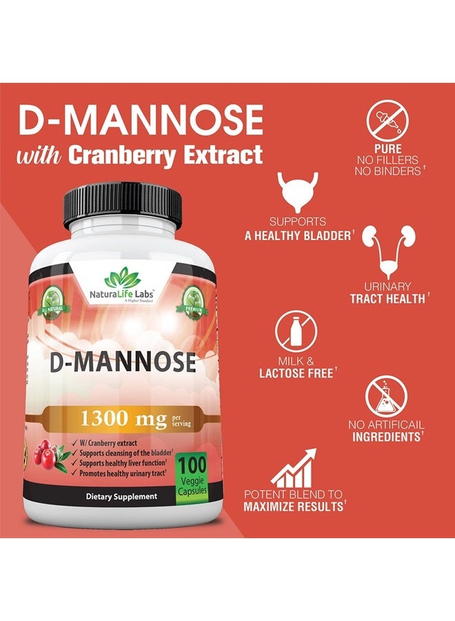 NaturaLife Labs A Higher Standard Organic D-Mannose 1,300 mg with Cranberry Extract Fast-Acting, Flush Impurities, Urinary Tract Health- 100 Veggie Capsules - Image 5