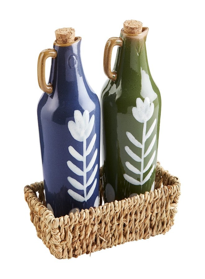 Mud Pie Dotted Oil Vinegar Set; Decanter 7 1/4" X 2" Dia | Basket 3" X 6" - Image 1
