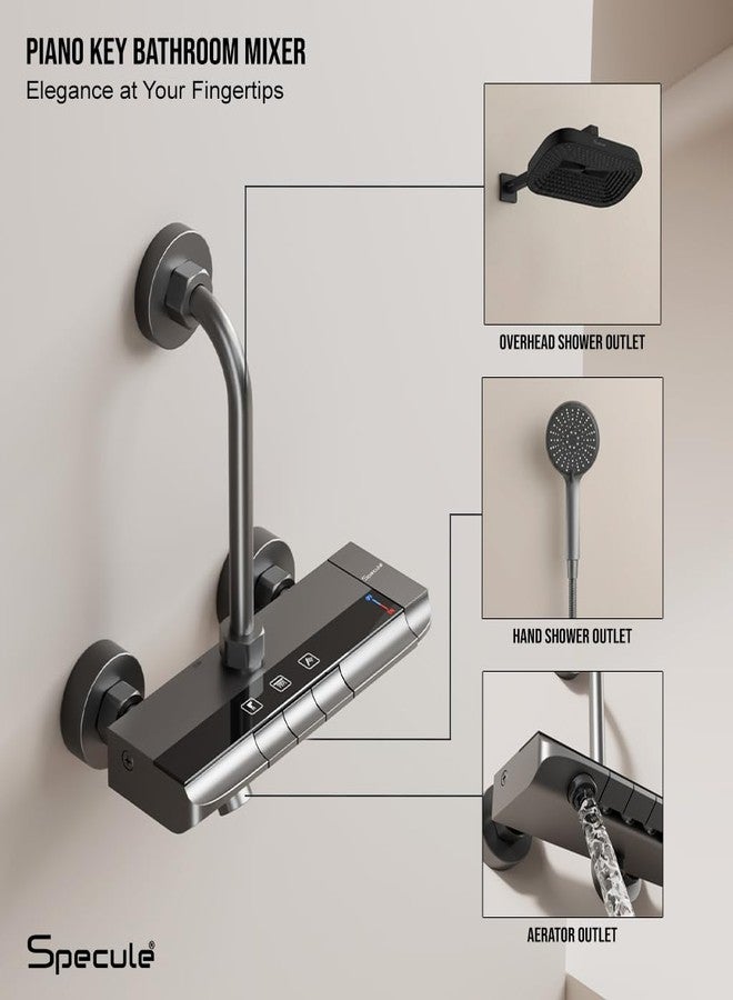 Specule Modern Wall Mixer For Bathroom 3 in 1 with 190 mm L-Bend Set | Shower Mixer for Bathroom with Handy Storage Space for Essentials | Shower System | Black Wall Mixer for Bathroom - Image 4