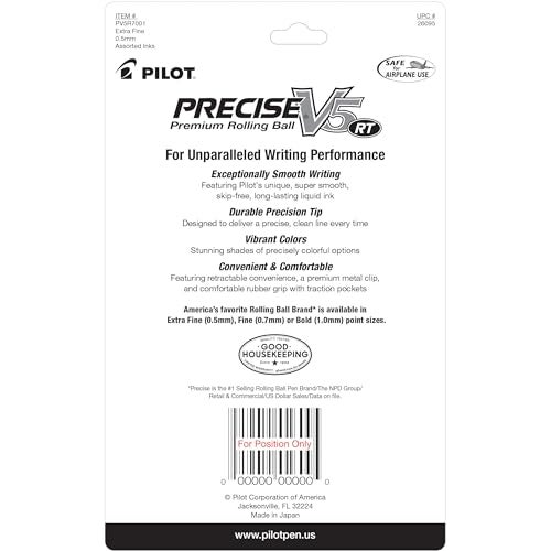 Pilot Precise V5 RT Refillable & Retractable Rolling Ball Pens, Extra Fine Point Pens, 0.5 mm, Assorted, Pack of 7 - Ideal for School, Journaling & Office Writing - Image 2