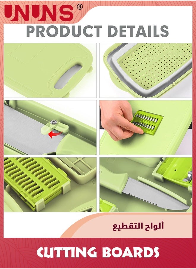 UNUNS Foldable Cutting Board,Camping Collapsible Chopping Board With Colander,9-In-1 Multi Chopping Board Kitchen Vegetable Washing Basket For Camping,Camping Gifts Camping Accessories For RV Campers,Green  - Image 4