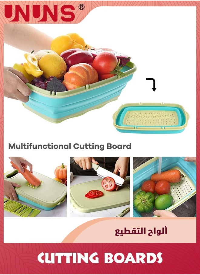 UNUNS Foldable Cutting Board,Camping Collapsible Chopping Board With Colander,9-In-1 Multi Chopping Board Kitchen Vegetable Washing Basket For Camping,Camping Gifts Camping Accessories For RV Campers,Green  - Image 3