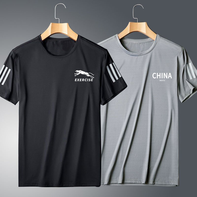 T-Shirt All-Match Fashionable Letter Slimming Loose Round Neck Short-Sleeved T-Shirt Men'S Quick-Drying T-Shirt Mesh Short-Sleeved Sports Style - Image 2