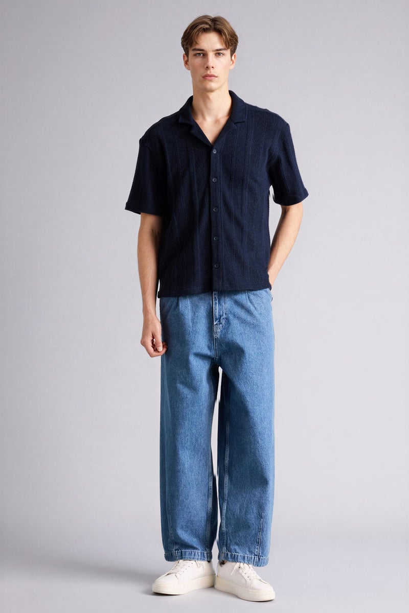 DeFacto Blue Man Boxy Fit Polo Collar Short Sleeves Shirt Casual - Image 2