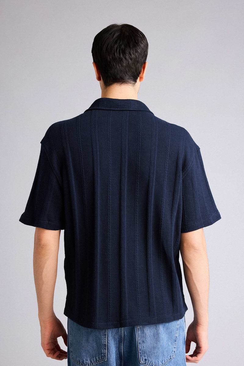 DeFacto Blue Man Boxy Fit Polo Collar Short Sleeves Shirt Casual - Image 5