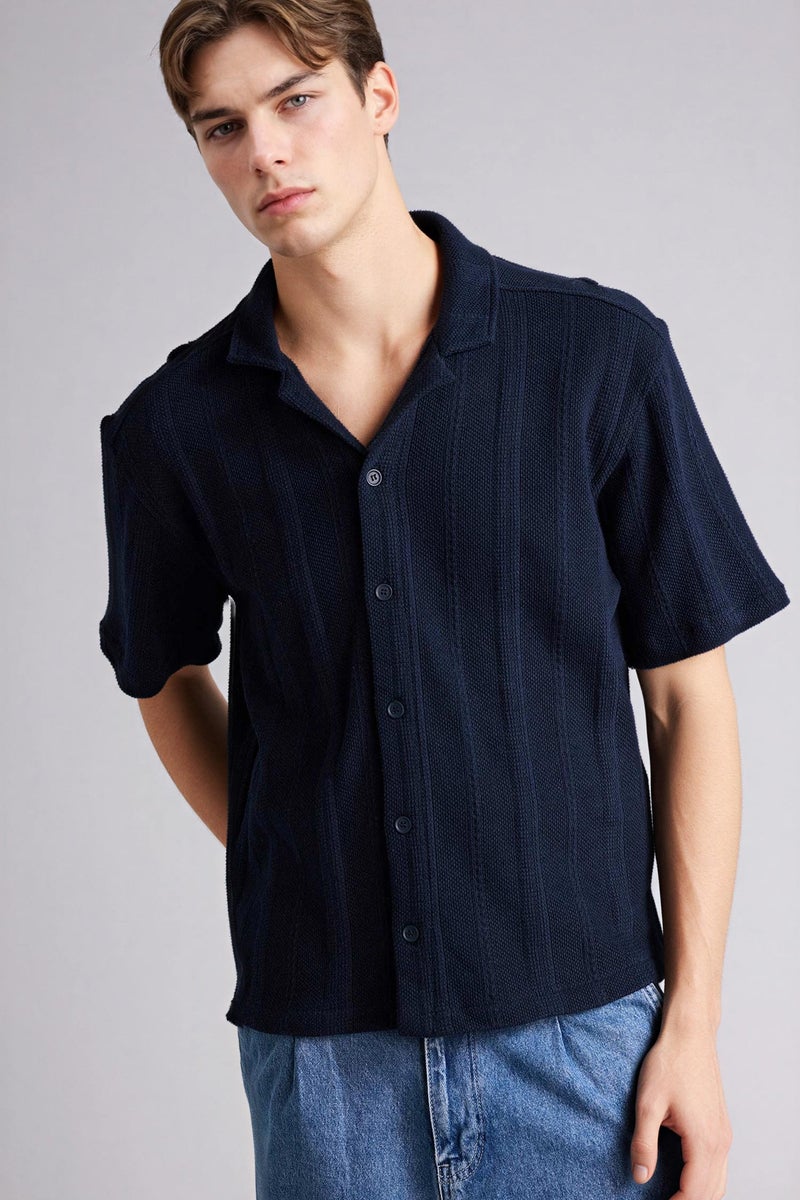 DeFacto Blue Man Boxy Fit Polo Collar Short Sleeves Shirt Casual - Image 1