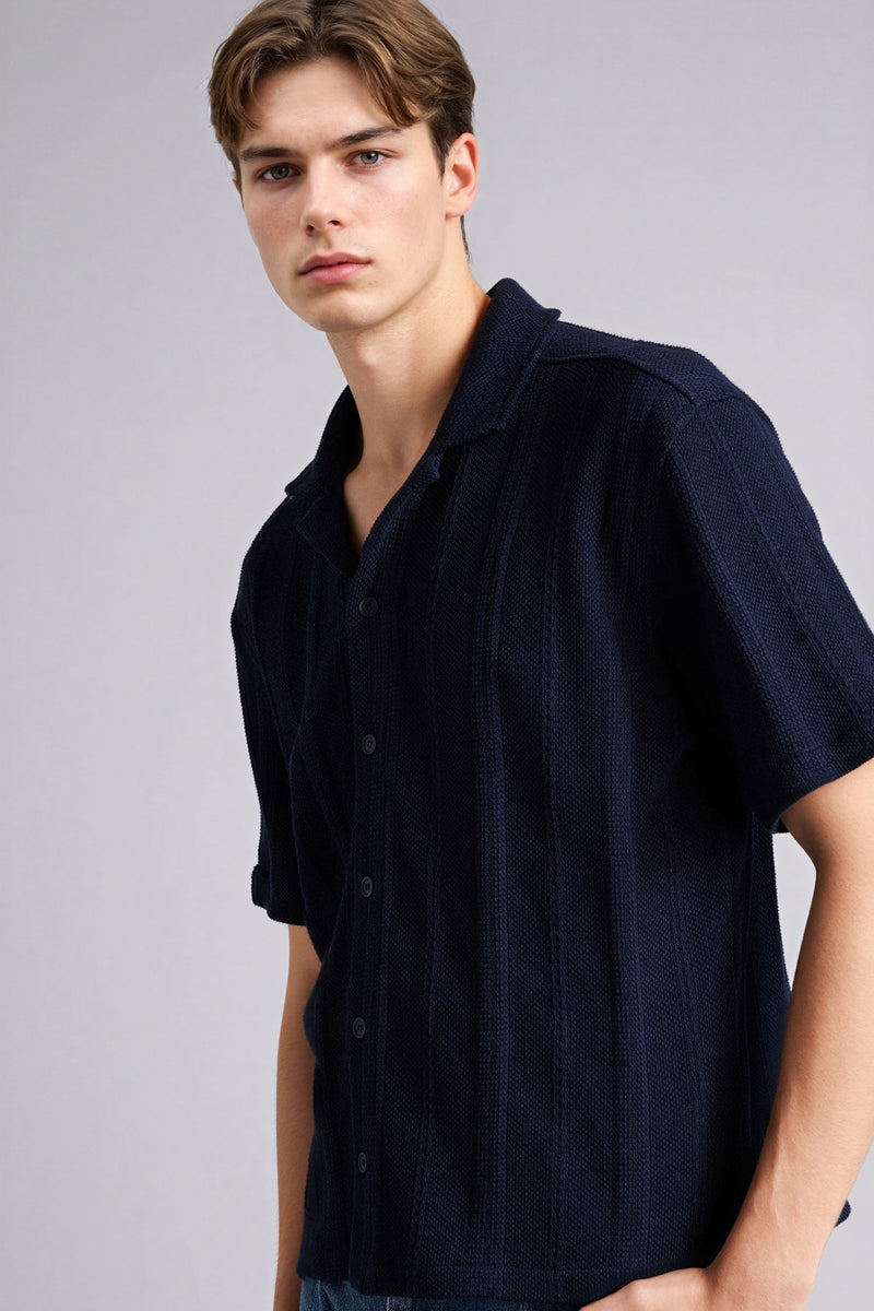 DeFacto Blue Man Boxy Fit Polo Collar Short Sleeves Shirt Casual - Image 3