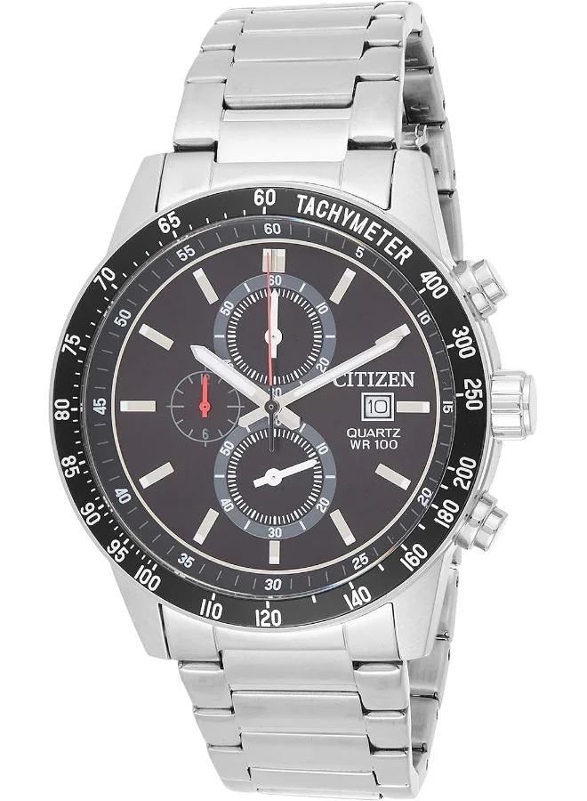 سيتيزن Citizen Men's Black Dial Stainless Steel Band Watch - AN3600-59E, Silver