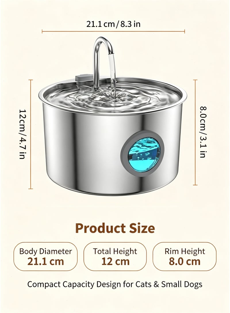 Yoawllty Cat Water Fountain Stainless Steel - 3.2L/108oz Pet Water Dispenser with Filter, Durable Metal Basin for Cat Water Drinking, Quiet Flow Design to Encourage Hydration - Image 2