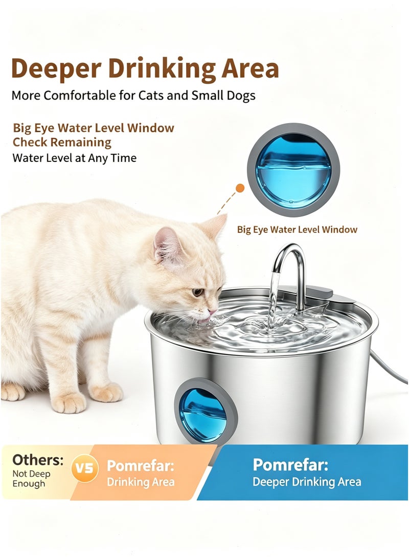 Yoawllty Cat Water Fountain Stainless Steel - 3.2L/108oz Pet Water Dispenser with Filter, Durable Metal Basin for Cat Water Drinking, Quiet Flow Design to Encourage Hydration - Image 5