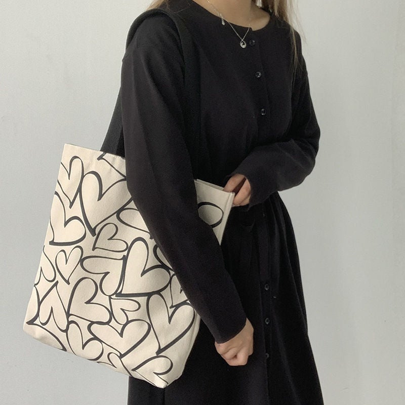 Cartoon Canvas Bag Hand Carrying Single Shoulder Student Tutors' Literature All-Match Four Seasons Portable Cloth Bag Commuter Bag For Women - Image 5