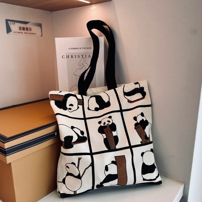 Cartoon Canvas Bag Hand Carrying Single Shoulder Student Tutors' Literature All-Match Four Seasons Portable Cloth Bag Commuter Bag For Women - Image 4