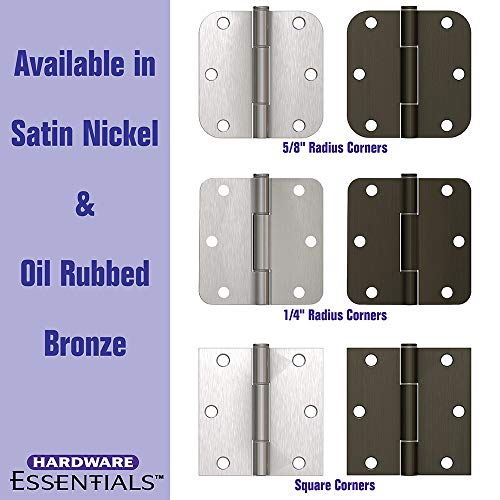 Hardware Essentials 854323 Smooth Corner Satin Nickel Squeak-Proof Door Hinges 3-1/2" (5 Pack) - Image 4