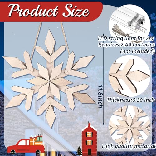 Glooglitter Snowflake Wooden Door Sign with LED Light Winter Lighted Snowflake Wreath for Front Door Wall Porch Light up Flake Hanger for Winter Xmas Indoor Outdoor Window Decoration Classic - Image 3