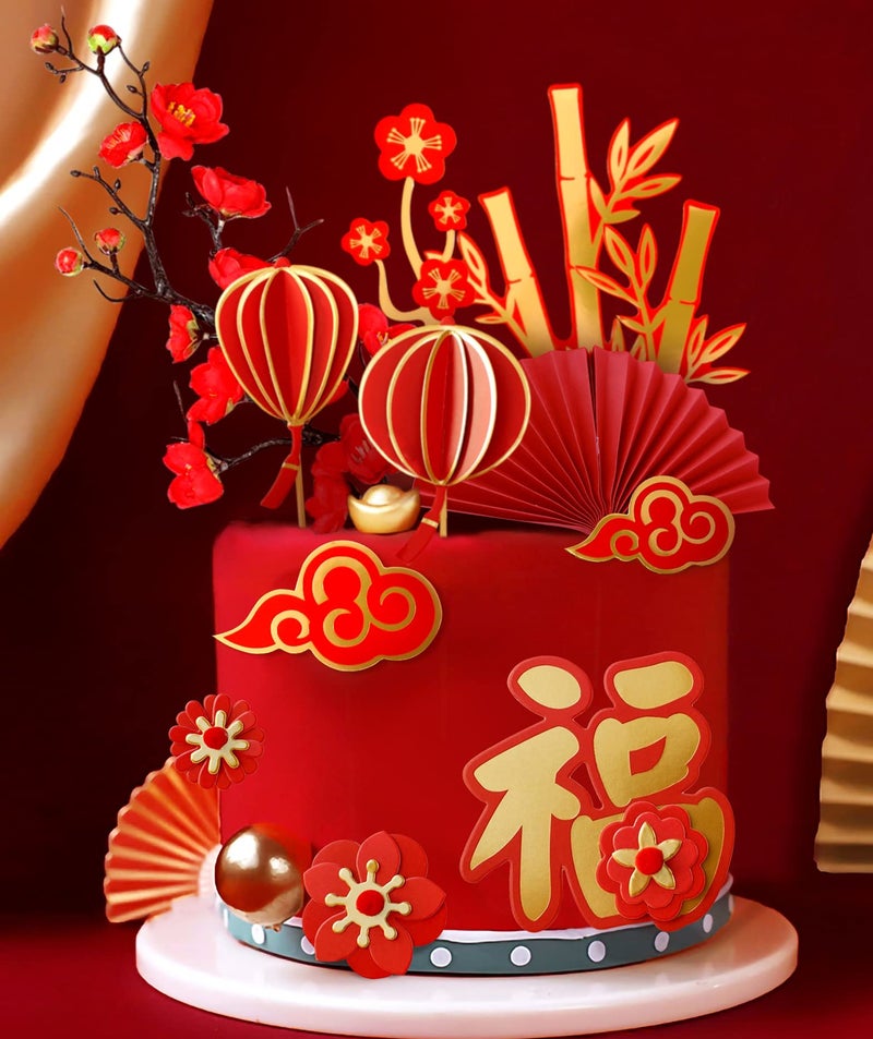 Roaring Good Time 20Pcs Lantern Cake Decoration Chinese Wedding Cake Decoration Chinese Birthday Cake Decoration for Kids Red Cake Decoration Lantern Cake Topper Asian Cake Topper - Image 2