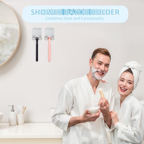 VIS'V Shower Wall Razor Holder, Metal Adhesive Razor Hooks for His and Hers, Waterproof, Silver, 2 Pcs - Image 2