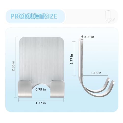 VIS'V Shower Wall Razor Holder, Metal Adhesive Razor Hooks for His and Hers, Waterproof, Silver, 2 Pcs - Image 5